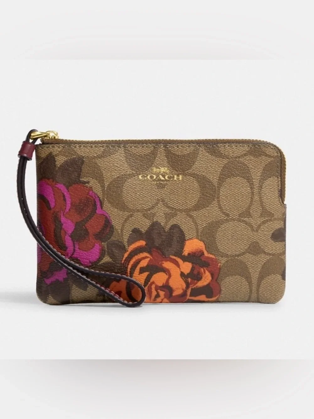 Coach Corner Zip Wristlet In Signature Canvas With Floral Print